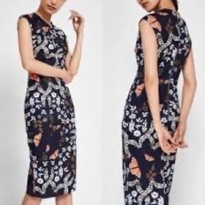 Ted Baker Kiarra Kyoto Gardens Bow-Neck Floral Dress Sheath Dress Navy M NWOT